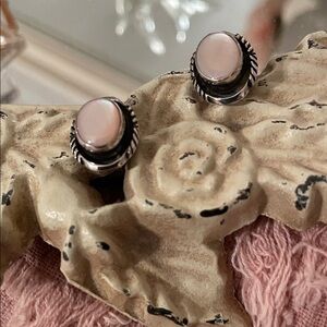 Beautiful Mother of Pearl sterling silver Navajo signed stud earrings